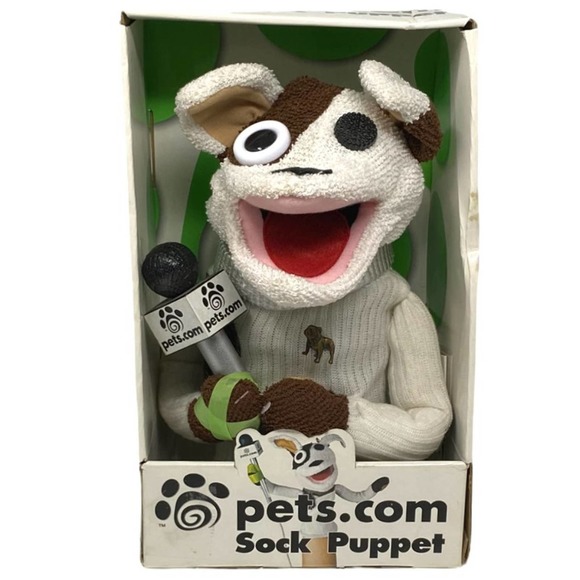 Vintage Pets.com Talking SOCK PUPPET Interview Dog w/ Microphone ~ STILL IN BOX!